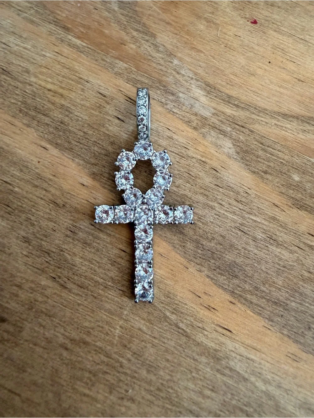 Sparkling Silver-Tone Ankh Pendant Necklace - Clear Crystal